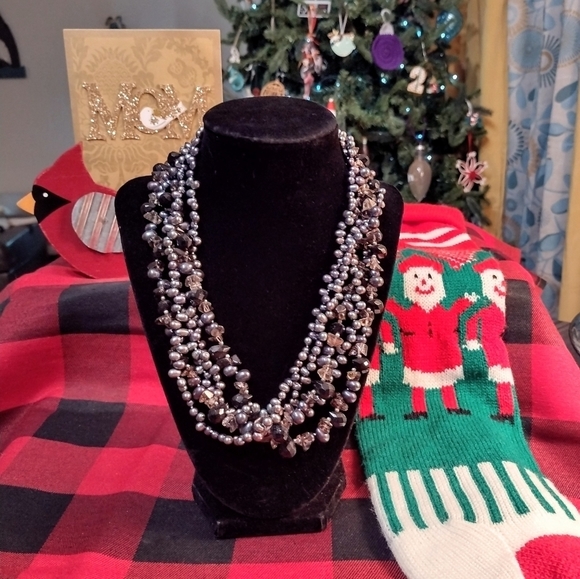 SALE! VINTAGE Multi-Strand Cascade Peacock Pearls & Smoky Quartz Necklace - Picture 5 of 11